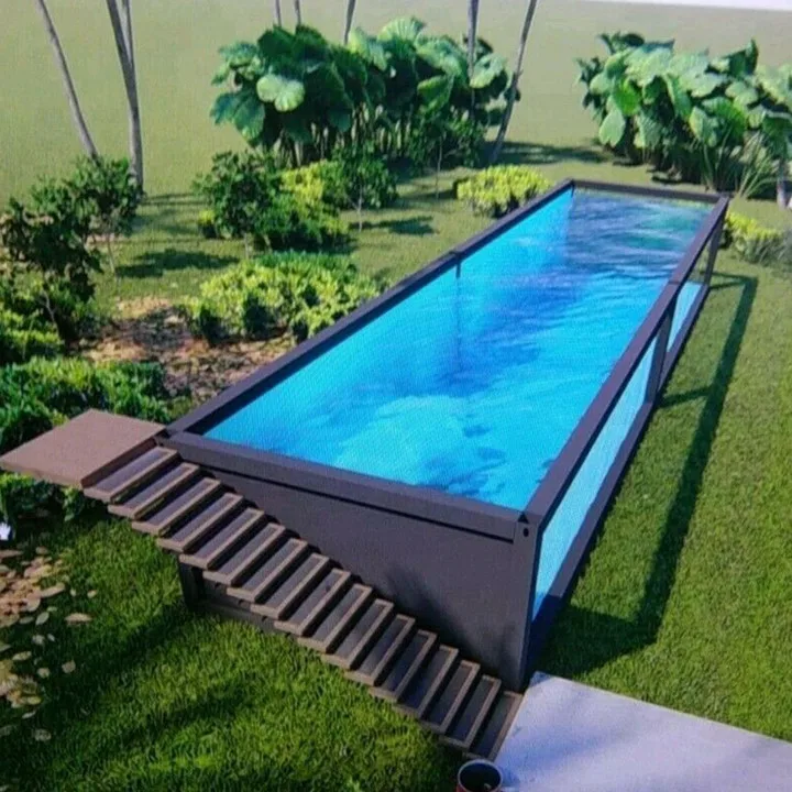 Piscina de Fibra de Vidrio Personalizada con Ventana de Vidrio Grande, Piscina de Madera para Exteriores, Piscina Elevada de Fibra de Vidrio