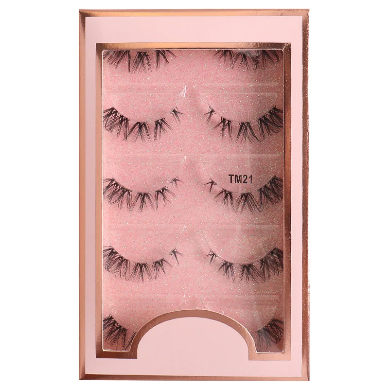 5Pairs Manga Lashes Cosplay Faux Mink Lashes Korean Natural short Full Strip Lashes Invisible Band Soft Eyelashes Extension