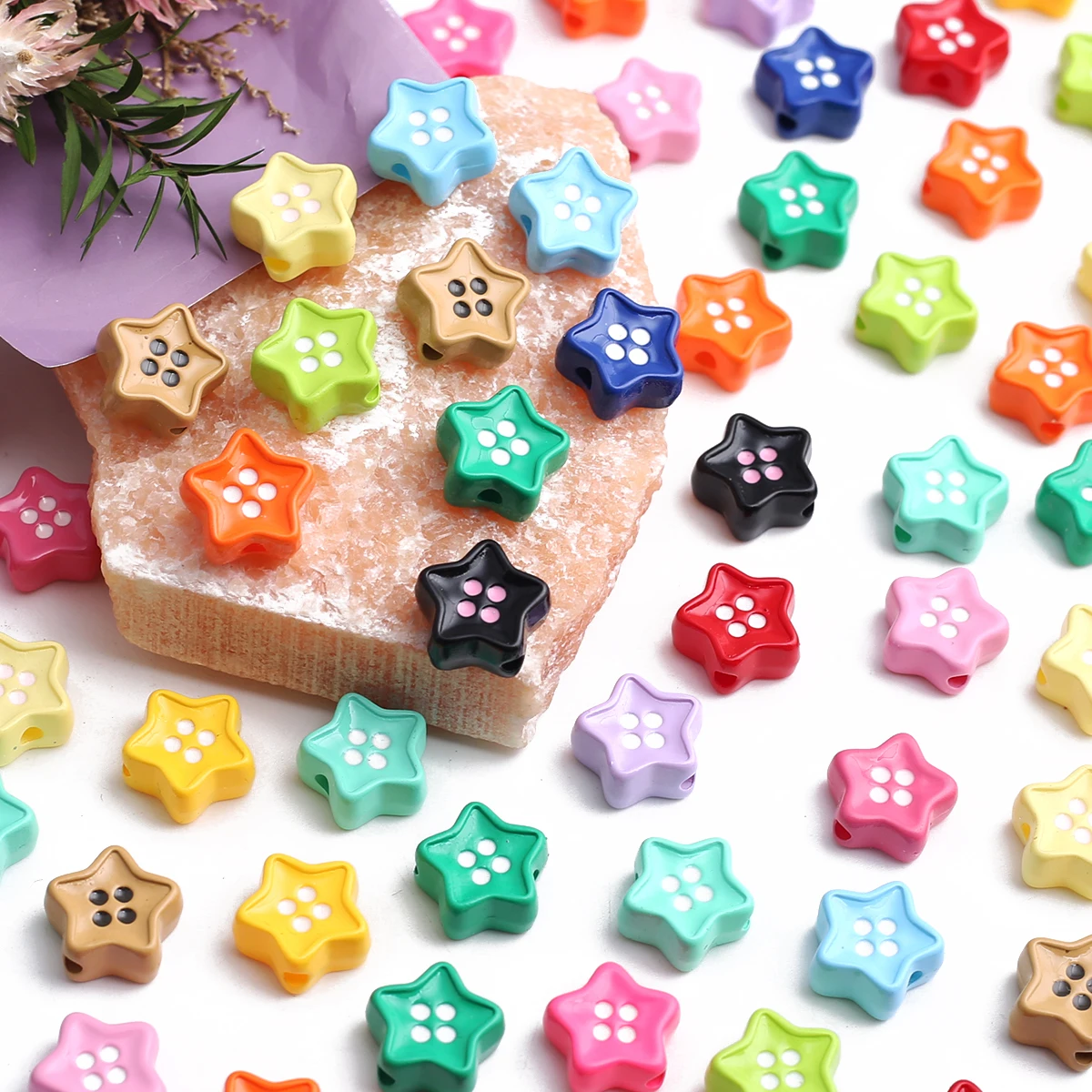 20pcs 12mm Classic Small Flower-Shaped Acrylic Button Beads & Bead Assortments With Through Holes, Ideal For DIY Crafting