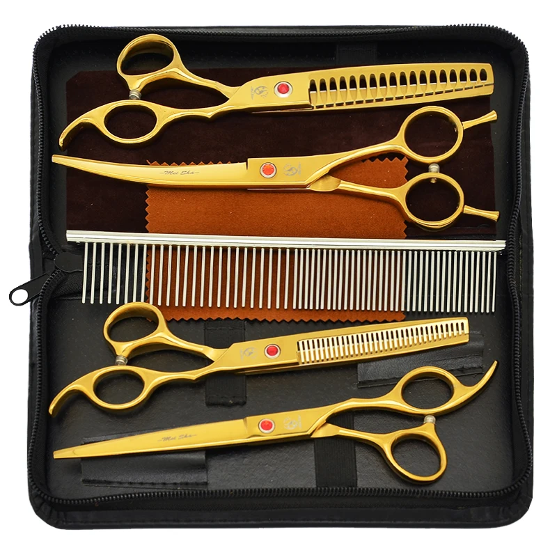 7 inch Meisha Professional Pet Grooming Scissors Set Dog Haircut Shears Straight Thinning Curved Clipper Pet Comb Forceps B0016A