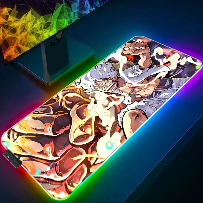 RGB LEDマウスパッド ワンピース ルフィ オフィスデスクマット コンピューターゲームマウスパッド ラバーキーボードパッド PCアクセサリー マウスパッド タブレットパッド