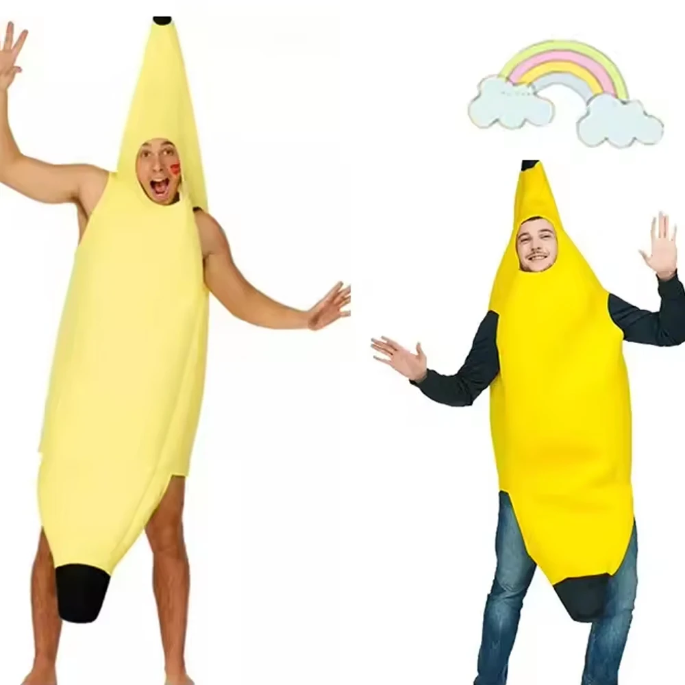 Costume da banana cosplay, vestito da frutta, vestiti per spettacoli teatrali, giochi di ruolo per genitori, decorazione per addio alla scuola materna abbinata