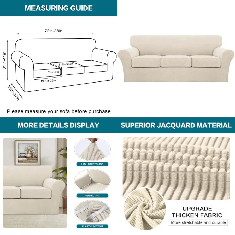 

4 Piece Couch Cover Sofa Covers for 3 Cushion Couch Sofa Slipcovers Washable Sofa Cover for Dogs with Individual Couch Cushion