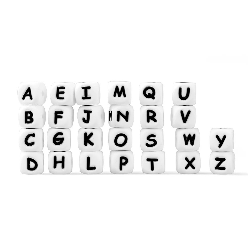 10 pçs 12mm letras contas de silicone contas do alfabeto inglês para fazer jóias diy pulseira nome personalizado corrente presente bpa livre