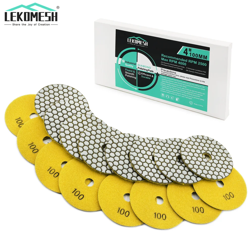 

LEKOMESH 8 шт. алмазные полировальные подушечки шлифовальный диск для мрамора, гранита, камня, 4 дюйма, шлифовальный диск, керамические наборы круглых полировщиков