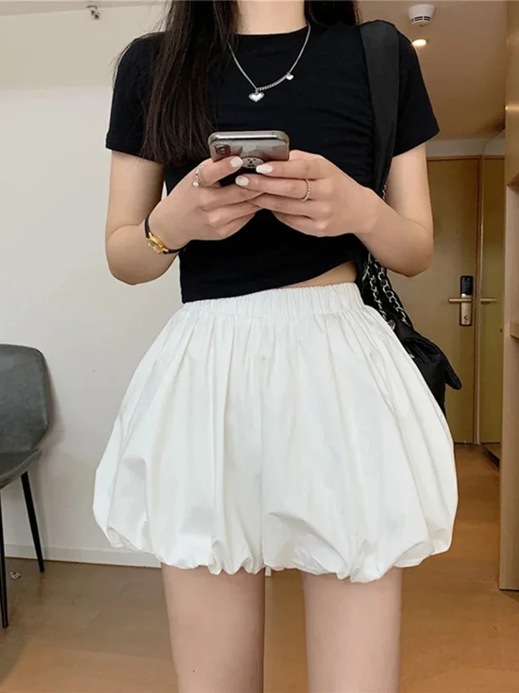 New Women's Fashion Sweet A-line Wide Leg Shorts Summer Korean Y2K Unique High Waist Solid Color Slim Loose Women Lantern Pants