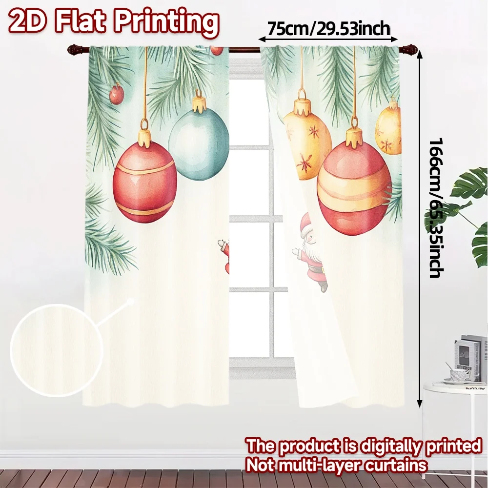 2pcs,Curtains Christmas Ornaments Santa Claus Watercolor (3) Modern Curtains Polyester Easy Install Curtains Gifts Perfect for