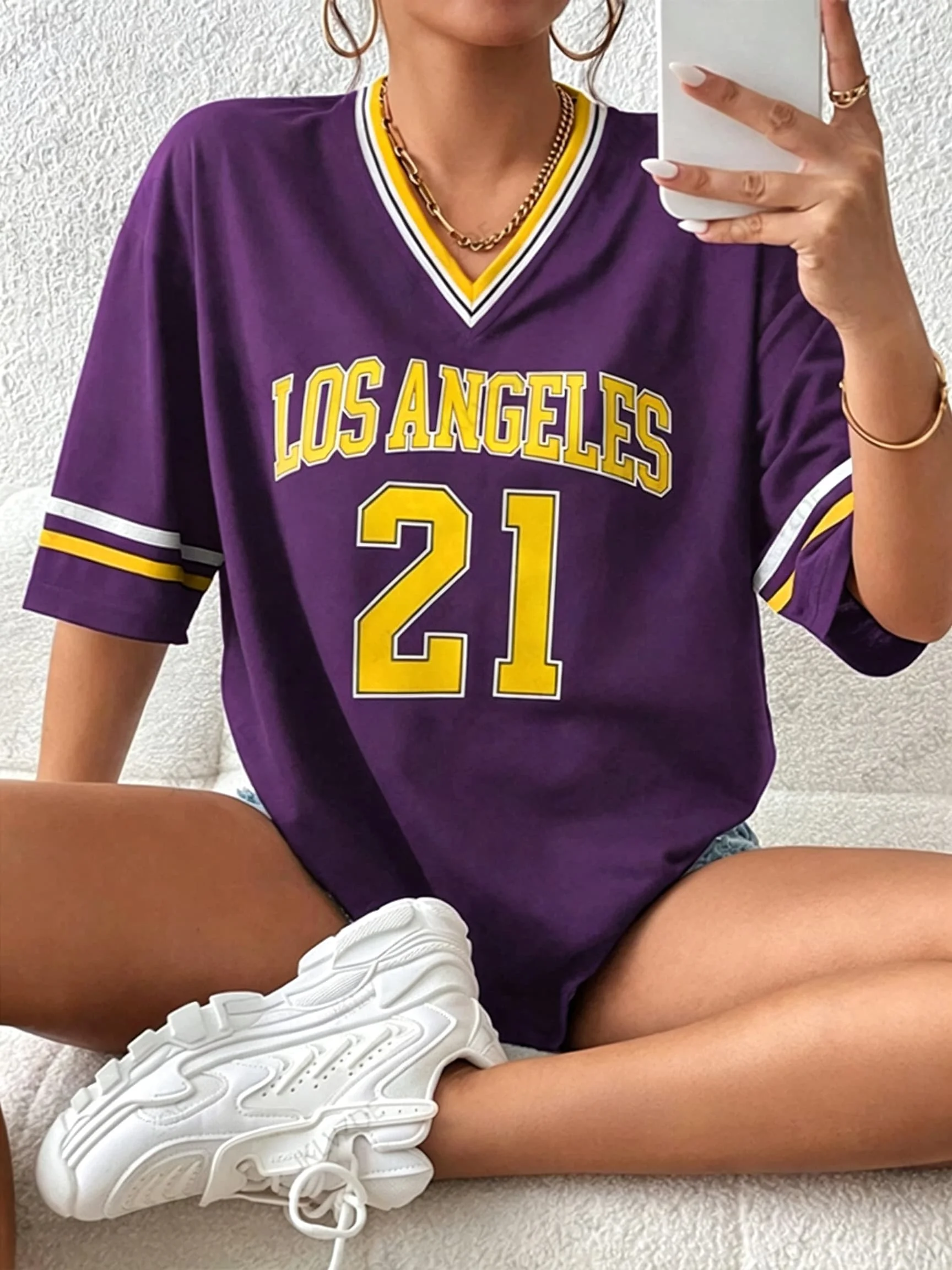 Los Angeles No.21 Football Jersey Women T Shirt Men Tee Girl Tshirt Top Children V Neck Quick dry short sleeves kids TShirt