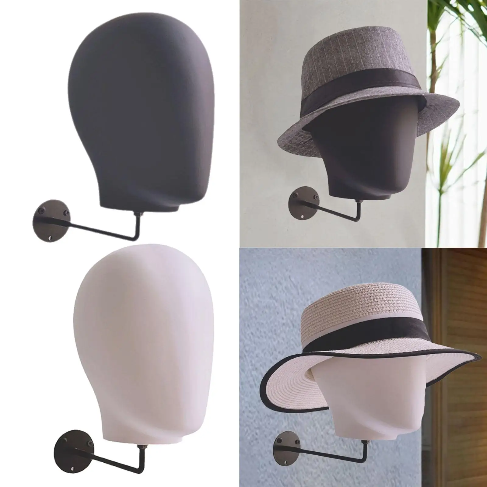 Wall Mounted Mannequin Head Wig Holder, Hanging Hat Display Stand Manikin Head for Cap Hairpieces Headset Tabletop Hair Salon