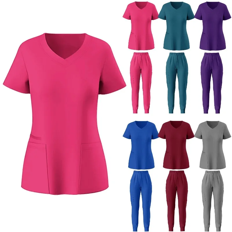 

Женский модный скраб с v-образным вырезом и короткими рукавами, костюм для больничного врача, повседневная рабочая одежда для домашних животных