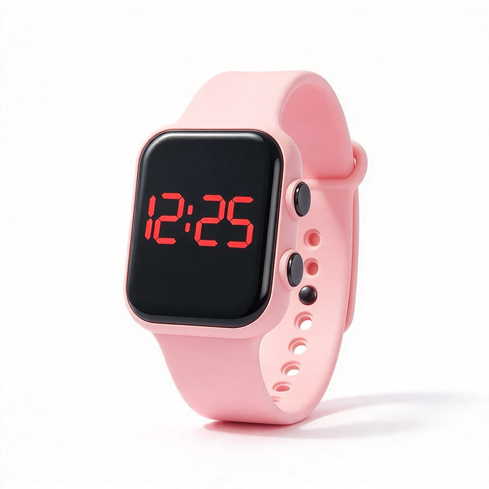 Sports Square LED Digital Women Watches for Children Students Soft Silicone Band Large Display Kids Watch Teen Boys Girls Gift