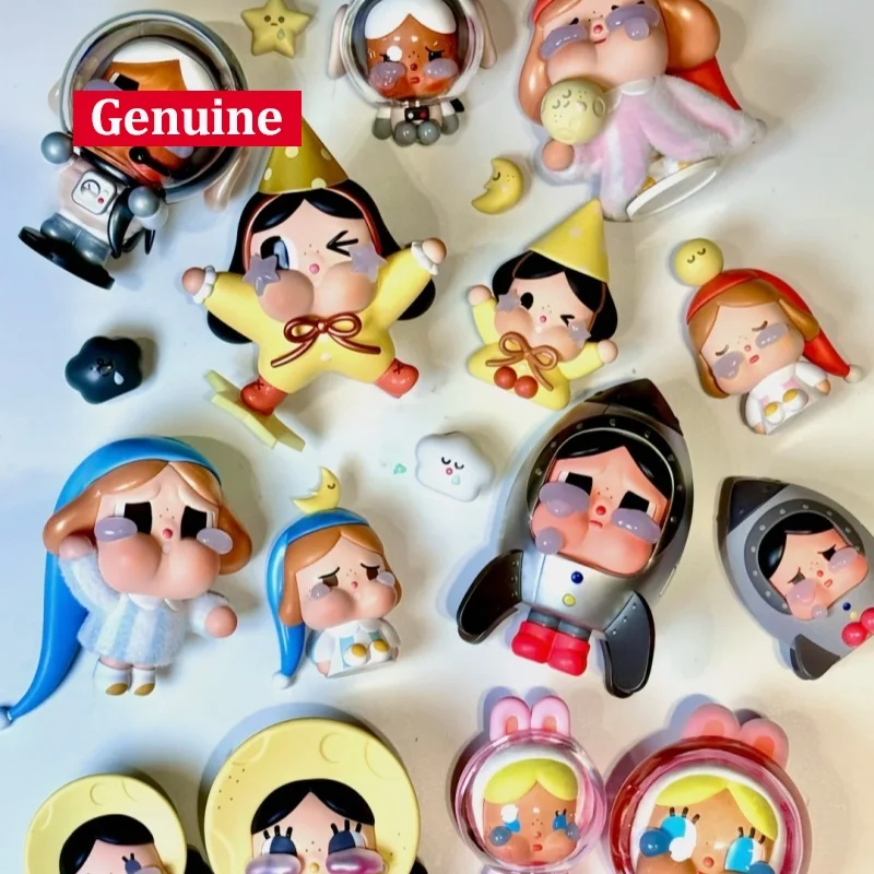 오리지널 POPMART CRYBABY 런어웨이 문 시팅 큐트 그레인 토이 핸드메이드 블라인드 박스 귀여운 인형 선물 어린이 서프라이즈 생일 선물