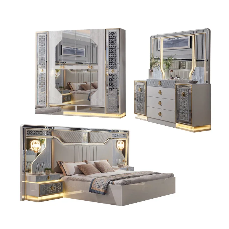 #Modern Deluxe Bedroom Furniture Bedroom Set Bed White Leather Bed Home Furniture Bedroom Set Standard Size