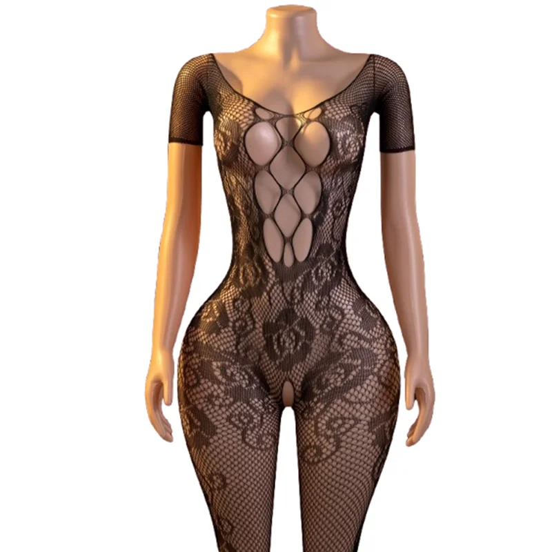1 Women's bodysuit featuring cut-outs, an open back, and printed mesh lace—designed for romantic nights and intimate moments.