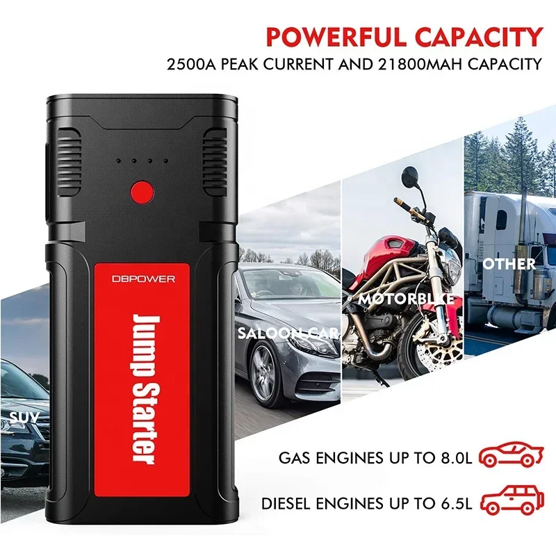 Portable Mini Car Power Bank 2500A 21800Mah Jump Starter 12V