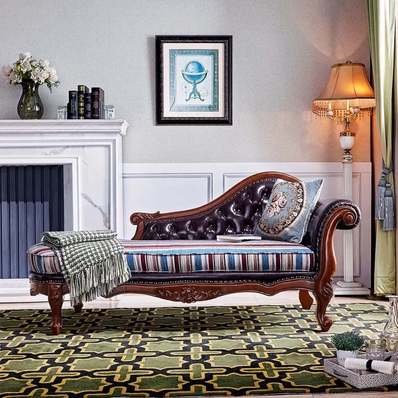 الطراز الأمريكي، كرسي استرخاء، شقة صغيرة، خشب متين، منحوت، جلد الطبقة الأولى، كسول، أريكة #3