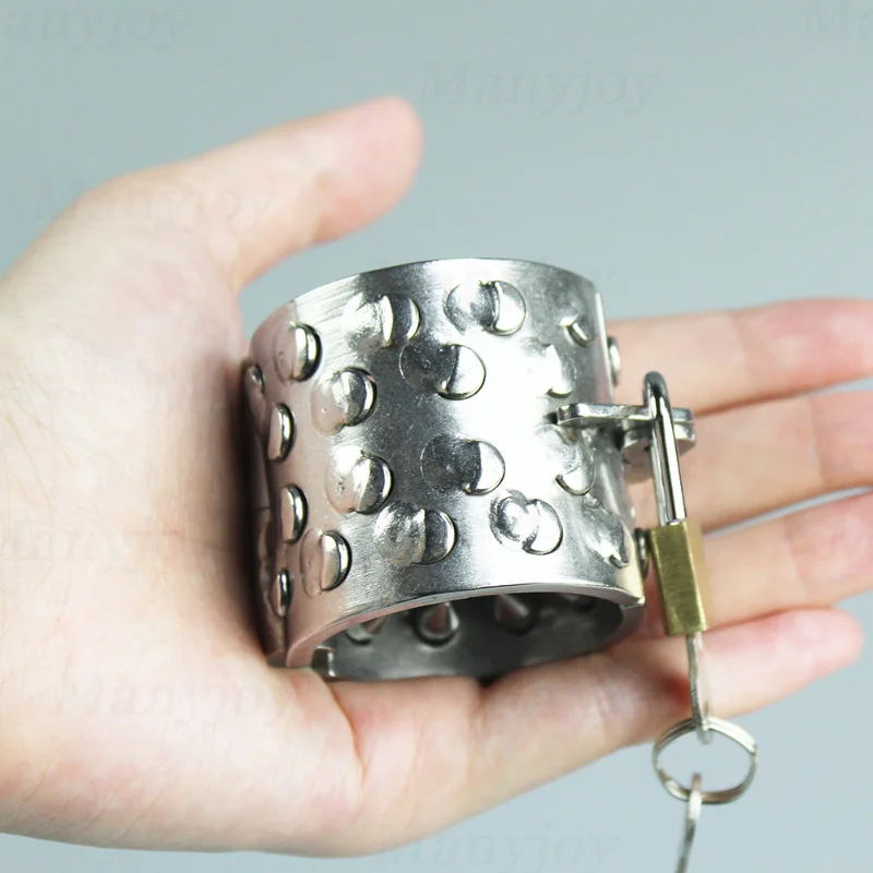 Stainless Steel Male Ball Scrotum Stretcher Pendant Lock Rows Teeth Spikes Chastity Cock Ring Cage Scrotum Testicle Weight BDSM