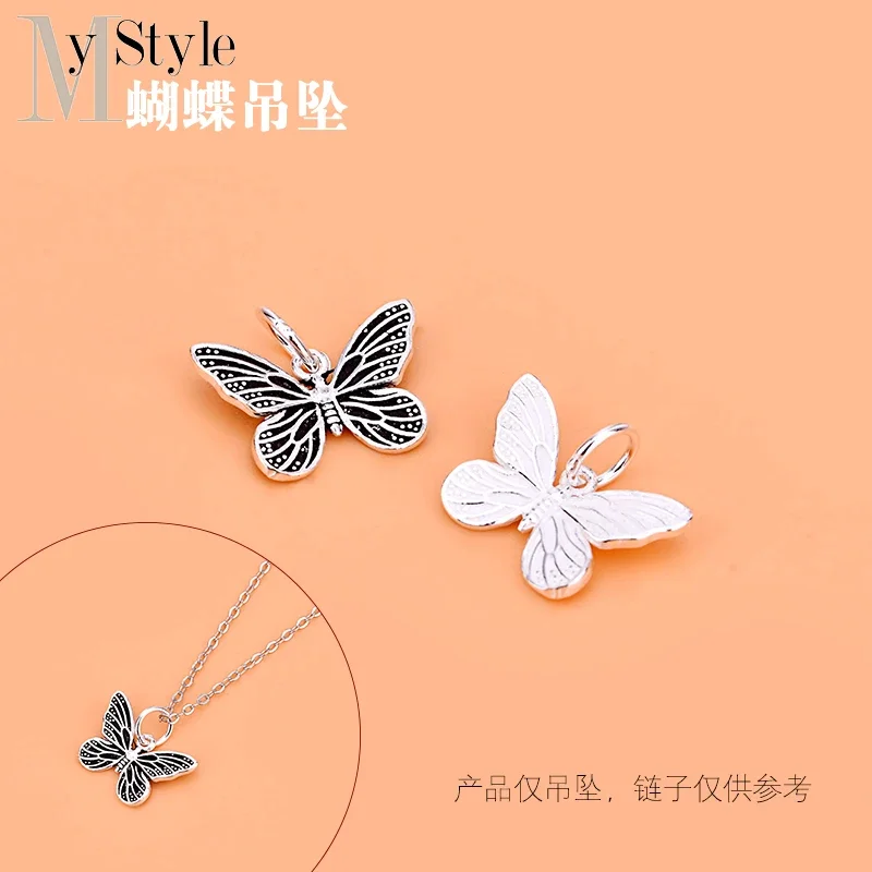 S925 Sterling Silver Vintage Butterfly Pendant Cute sweet personality creative DIY jewelry accessories