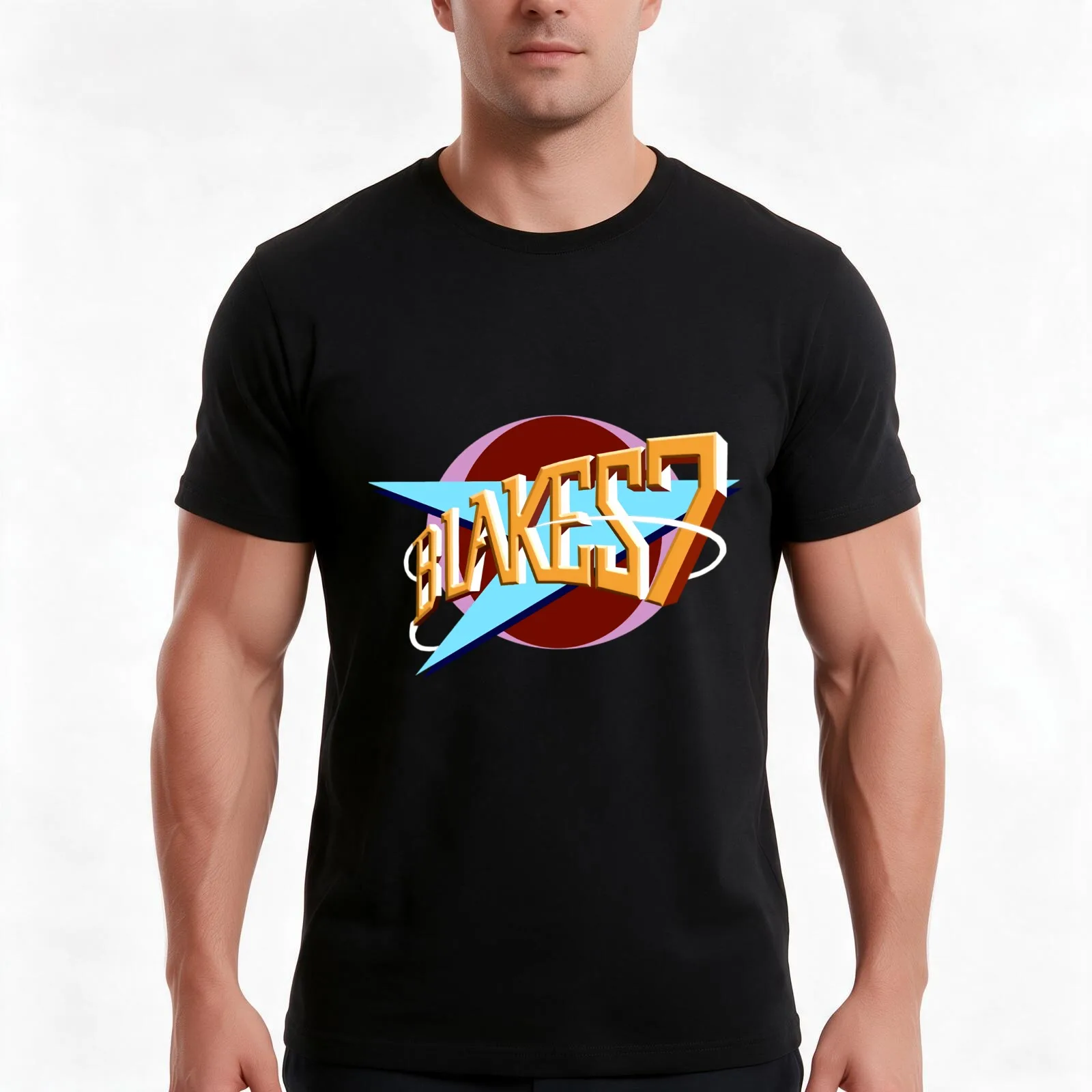 Blakes 7 Logo T-Shirt, Summer Casual Cotton Tee, Oversized Streetwear Tops, Vintage Graphic Print, Loose Fit Short Sleeve