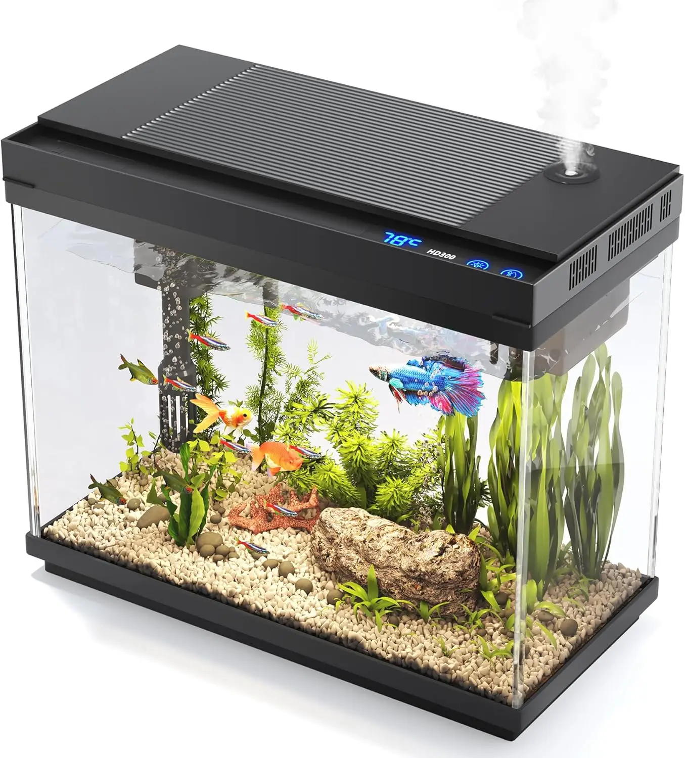 

2.4 Gallon Smart Fish Tank with Humidifier, 7-Color Light & 3-in-1 Quiet Pump