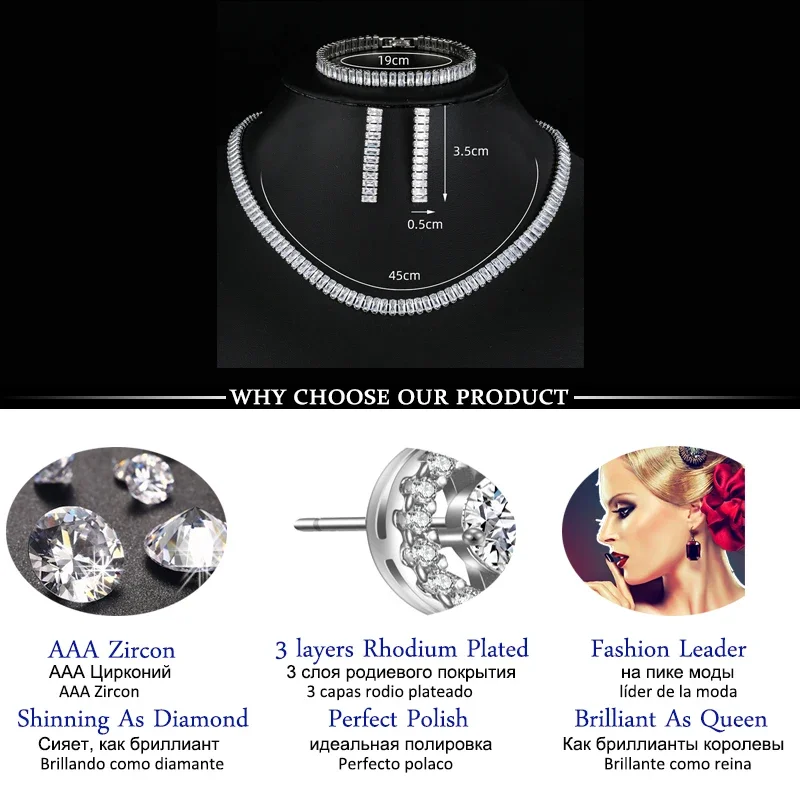 LXOEN Luxury Brilliant Cubic Zirconia Necklace Set Earrings Rings Women CZ Light Drop Bridal Wedding Jewelry Sets 2023 New