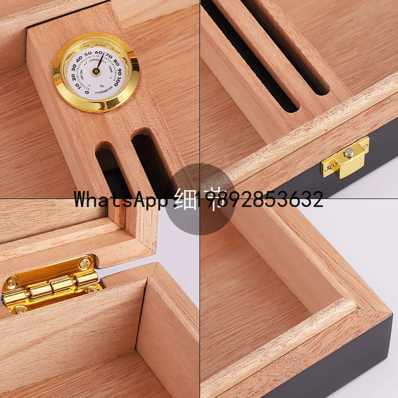 Hz cedar wood cigar humidor - mini portable cigar case with piano lacquer finish and skylight