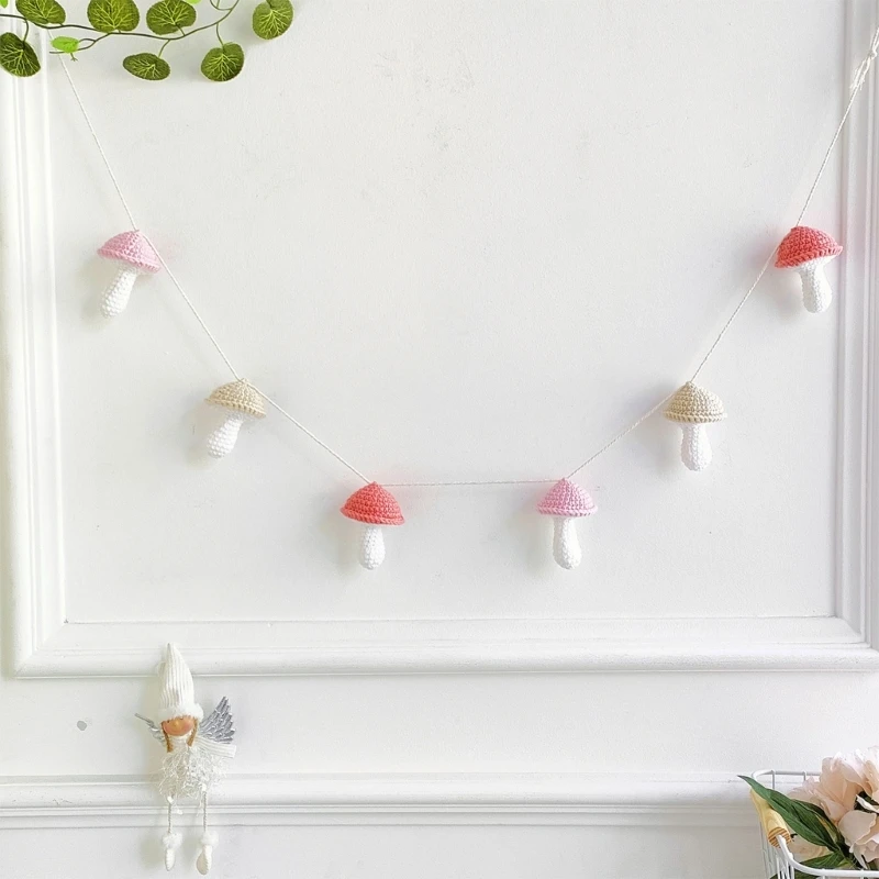 Newborn Photo Posing Props Colorful Knitting Mushroom Banners Baby Photo Backdrop Photoshooting Props Nursery Room Decor