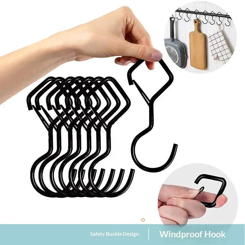 5/10/20 PCS S Hooks with Safety Buckle, Heavy Duty Metal S Shaped Hooks for Hanging Plants, Kitchen Utensil, Clothes, Pot,etc.
