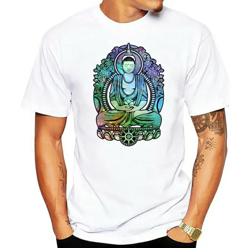 Retro Cosmic Bodhi Tees for Men Print Cotton T Shirt Crew Neck Short Sleeved Buddha T-Shirt Fashion Summer Meditation Clothing