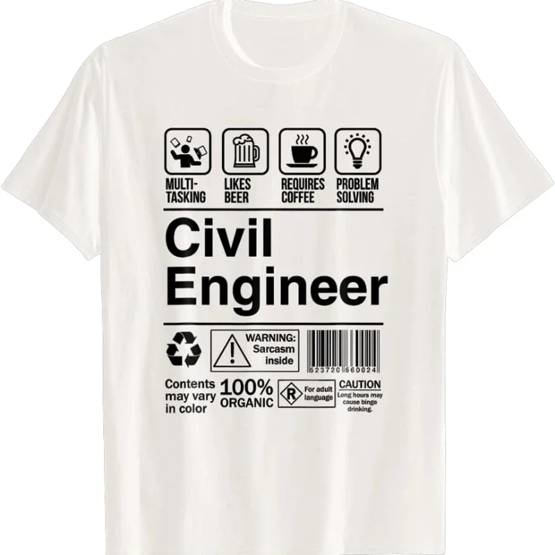 Civil Engineer Product Label Man Woman Funny Birthday Gift Letters Print T-Shirt Hip-hop Vintage Style Streetwear Breathable Top