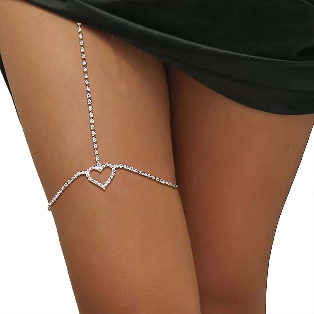 

Beach Rhinestone Heart Thigh Chain Sexy Leg Women Bling Crystal Body Chain Waist Belly Rave Outfit Thigh Nightclub Dancer Gifts