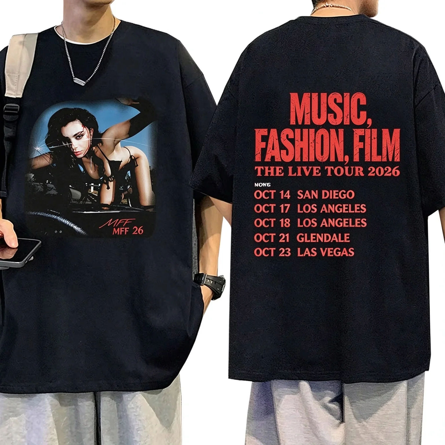 2026 New Arrival Charli XCX Music Fashion Film Tour Graphic Tee Y2K Retro Double Sided Unisex Short Sleeve Tshirt