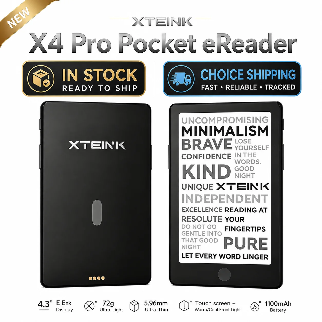 XTEINK X3 E-book X4pro Reader Portable 3.7inch Screen 4.3 Thin Electronic Paper Ink Screen E-Reader 16G Memory High Resolution