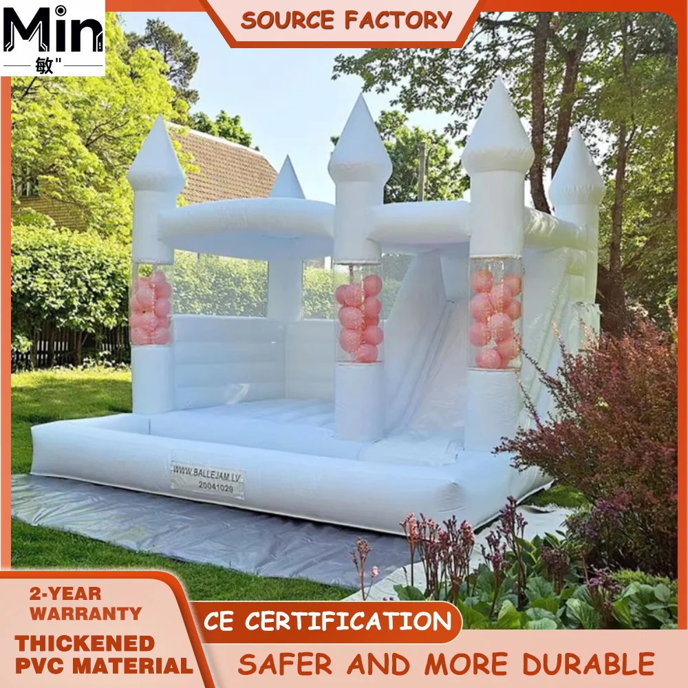 Transparent Tubes White PVC Inflatable Bounce House with Blower for Kids Birthday Wedding Party Outdoor Gift