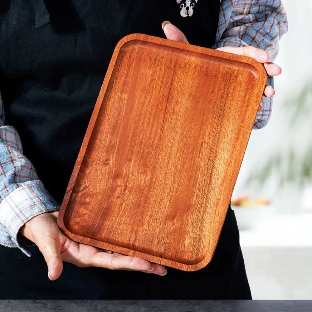 Organic Ebony Wood Pizza Tray With Handle Serving Board For Steak Bread Pastry Kitchen Table Decoration Modern Dish