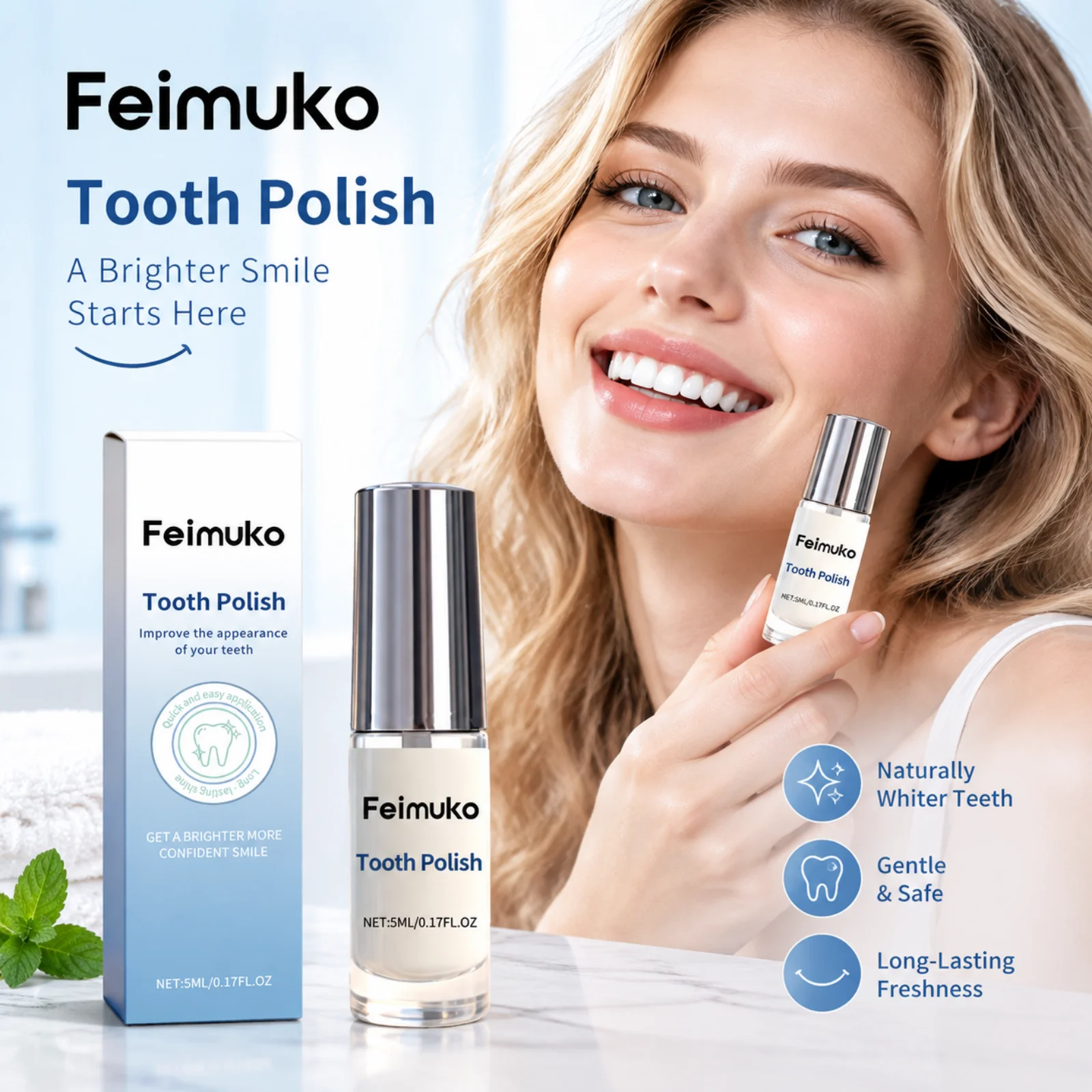 Feimuko Tooth Polish Instant Teeth Brightening Remove Yellow Stain Enamel Friendly No Irritating Lightweight Teeth Beauty Care