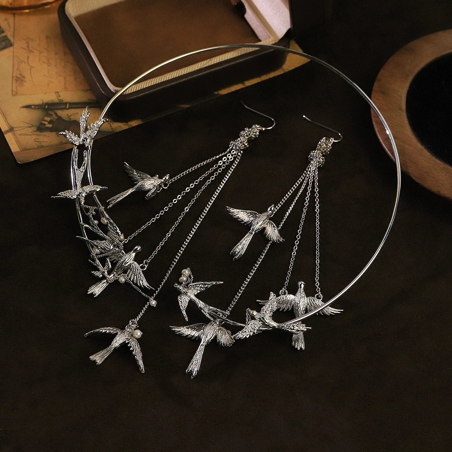 Genuine Freshwater Pearl Flying Bird Jewelry Set for Women Daily Party Gift Statement Pearl Necklace Earring Fashion Jewelry view 5