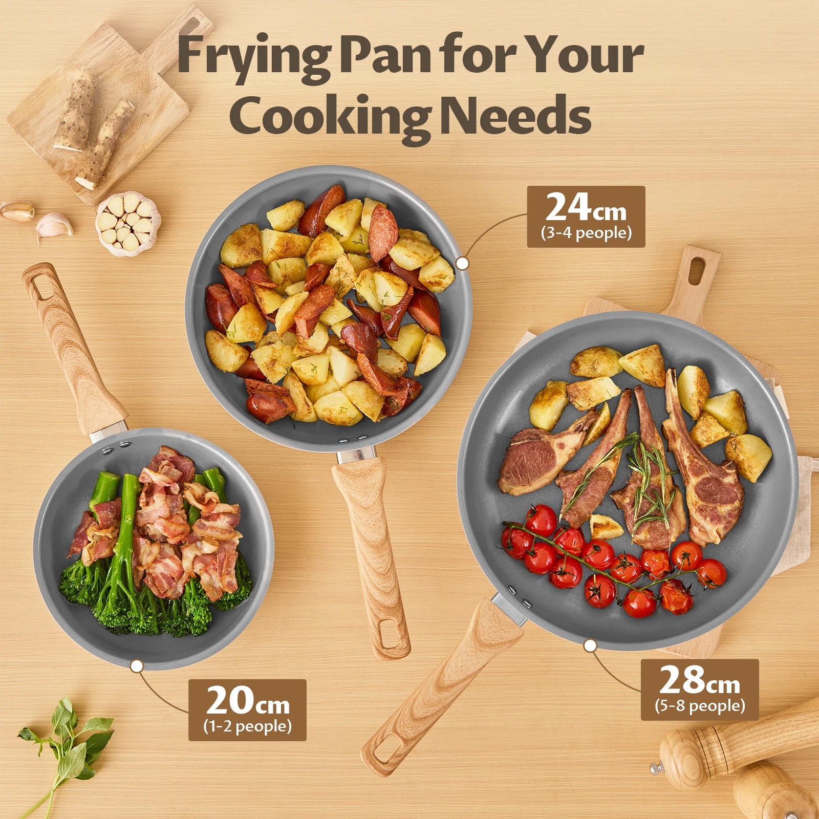 

Non Stick Frying Pans Set, 3 Pieces Skillet Set, Ceramic Frying Pan, Molecular-bonded Induction Base, Kitchen Chef's Pan, Omelet