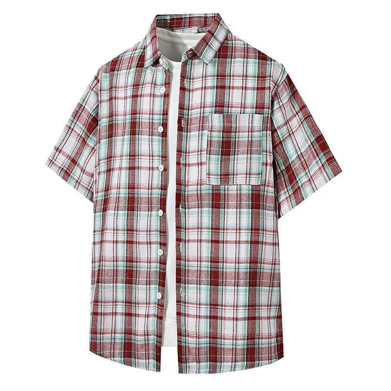 New Arrival Short Sleeved Men's Plaid Shirt Summer Spring Fashion Loose Men Casual Shirts Korean Social Mens Clothing Large Size