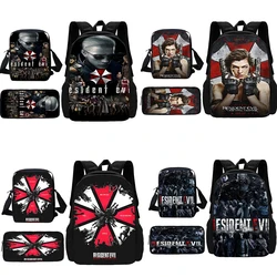 Mochila escolar Resident Evil com bolsa de ombro Mochila Horror Movie, Sacos de lápis para crianças, meninos e meninas, melhor presente, 3 peças por conjunto