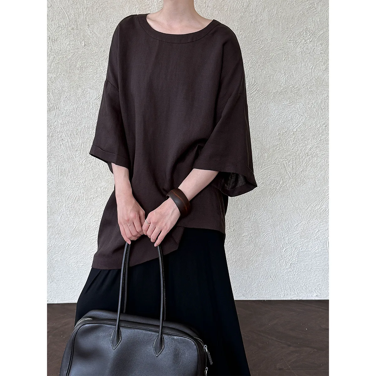Tops Women Top Round Neck Full Sleeve Solid Casual Loose Y2k Streetwear Tees Elegant Work Regular Splice T Shirts 2026 Summer
