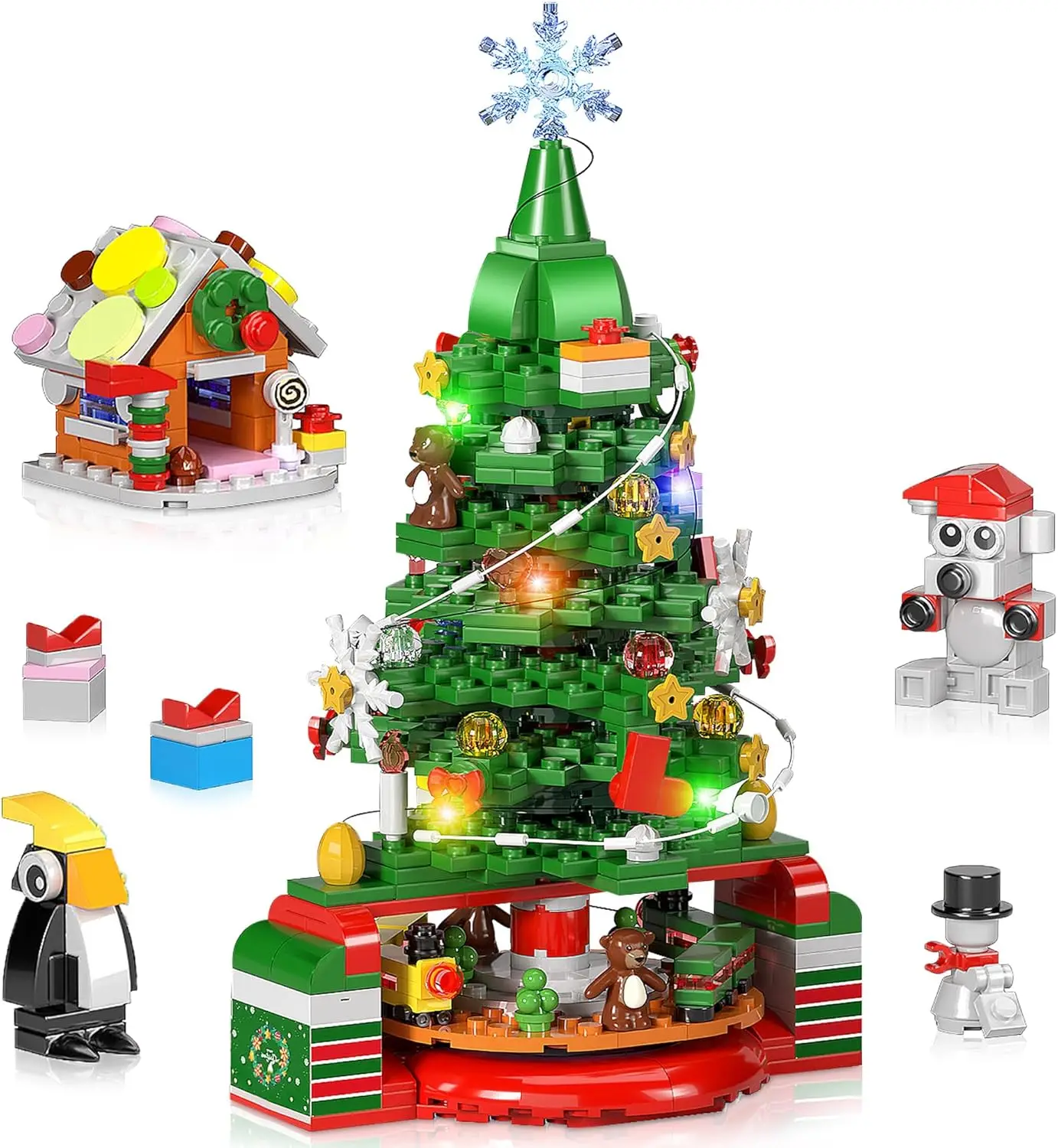 Christmas Tree Building Blocks Set with LED Lights Christmas Building Brick Stocks Toys for Kids Xmas Gifts for Boys Girls Adult