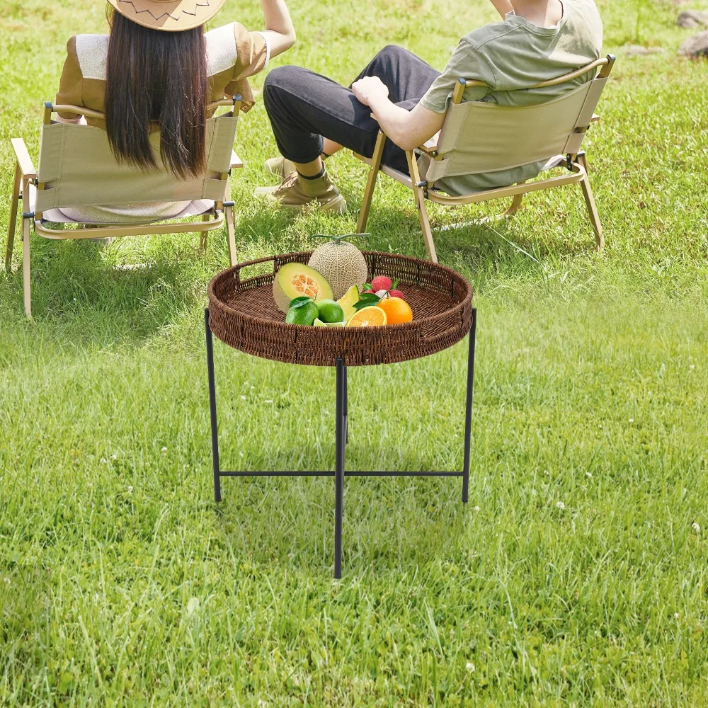 

Adirondack table, Foldable rattan picnic table, outdoor beistelltisch, durable iron & PP, space-saving garden patio side table