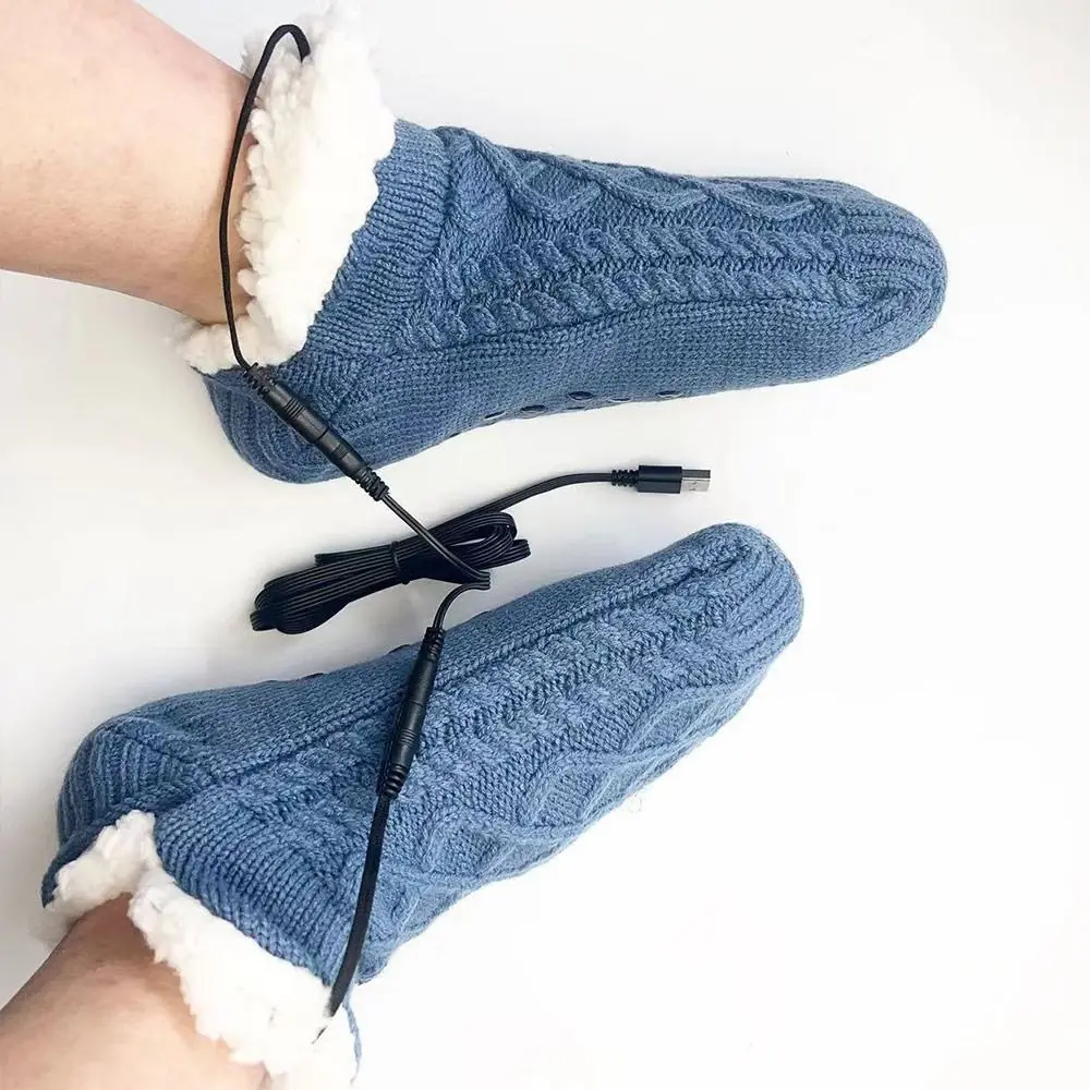 Soft Thick Plush USB Heated Socks Fast Heating 5V Winter Electric Warm Socks Thermal Feet Warmer Home