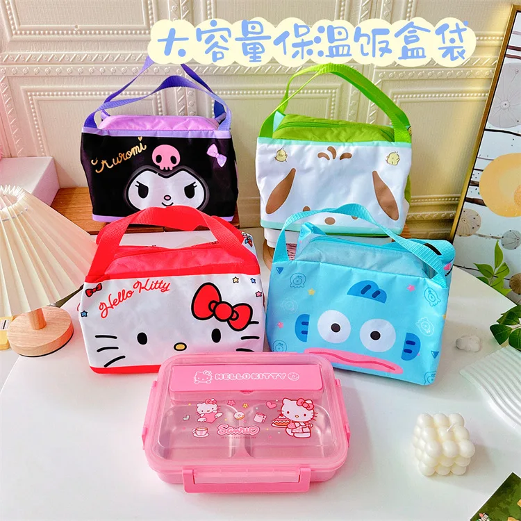 

Anime Sanrio Bento Bag Hello Kitty Kuromi Cinnamoroll Cartoon Large Capacity Insulated Lunch Box Bag Protable Student Lunch Bag