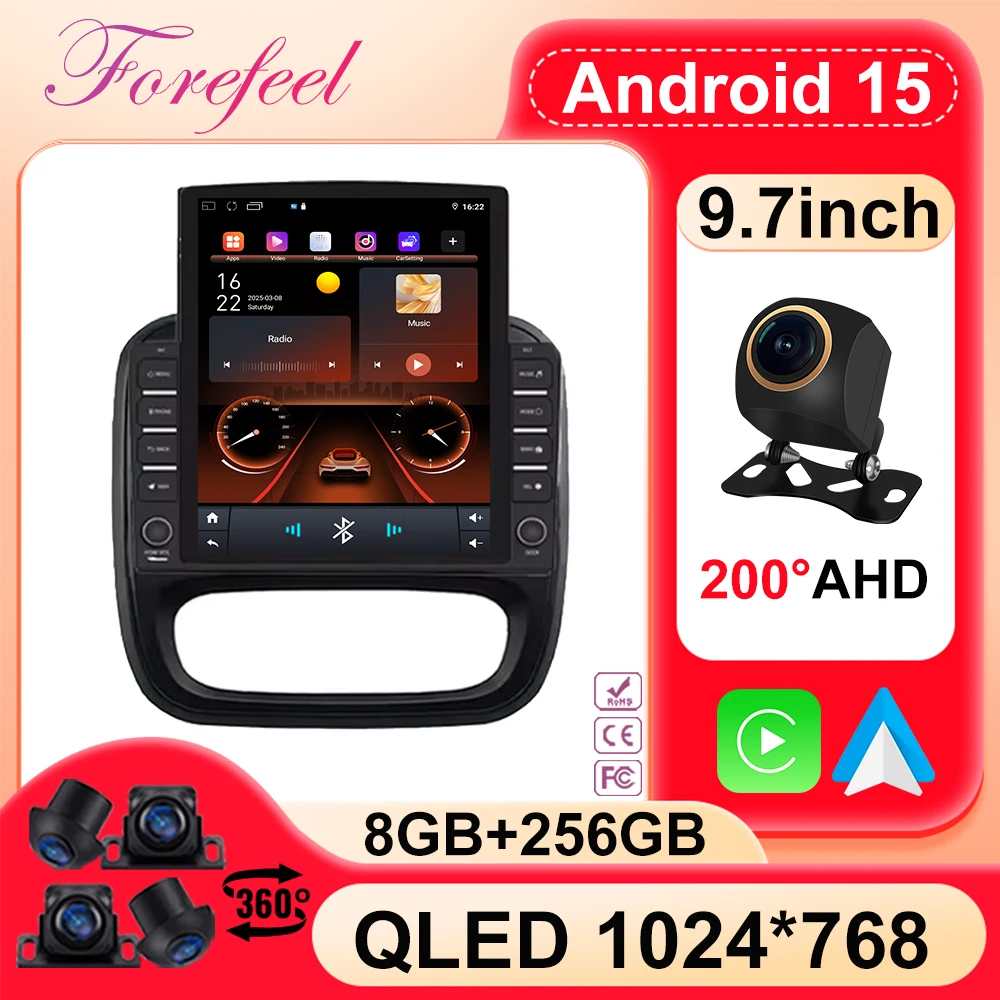 9.7 inch Car Android For Renault Trafic 3 14-21 For Opel Vivaro B 2 Din Carplay GPS Navigation Intelligent System Touch Screen