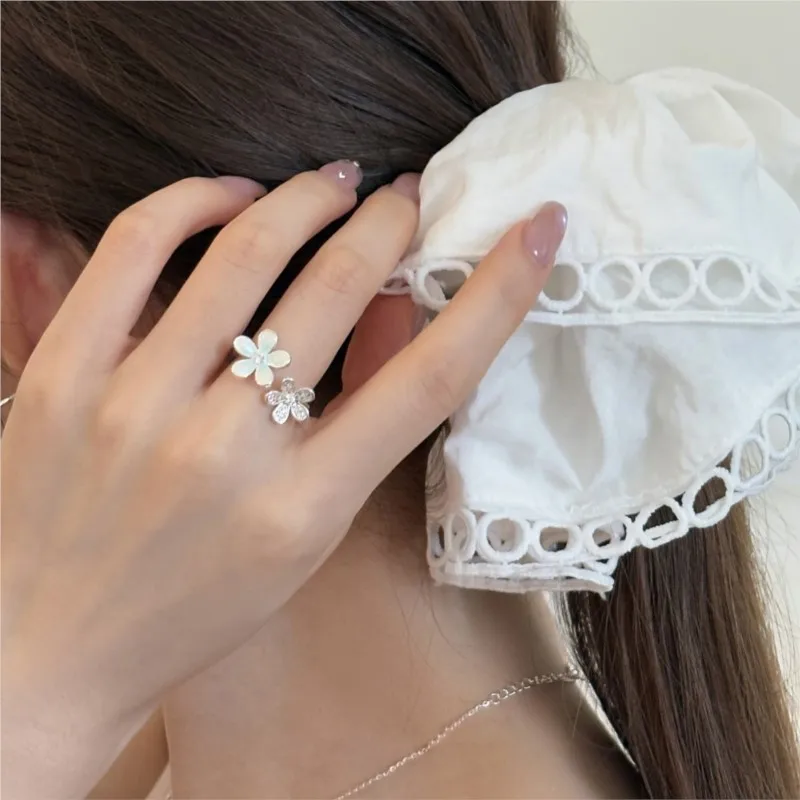 VENTFILLE 925 Sterling Silver Flower Zircon Ring For Women Drip Glaze Sweet Romantic Temperament Jewelry Party Gift Dropship