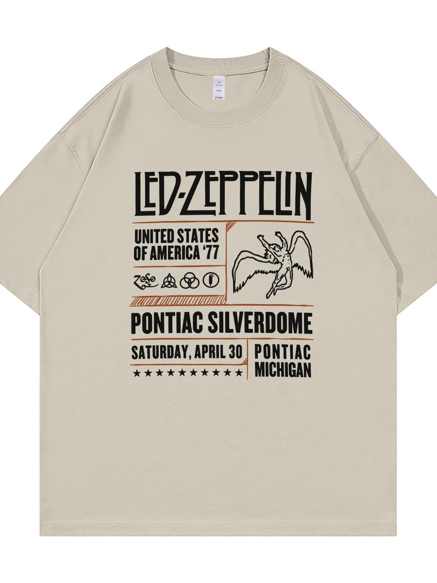 Vintage American Street Style Pure Cotton Casual Loose round Neck Rock Short Sleeve T-Shirt Qilinze Flying Boat Band