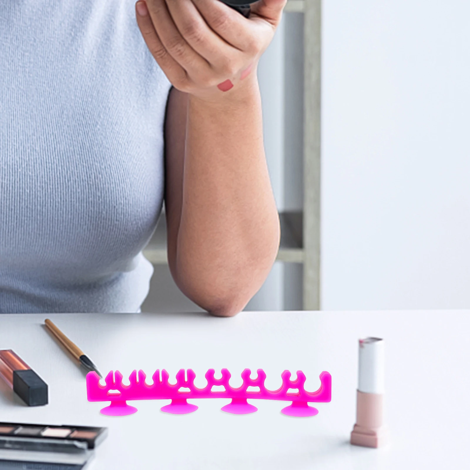 

Silica Gel Makeup Brush Holder Drying Rack Black Suction Cup Wall Mount Compact Beauty Storage Solution