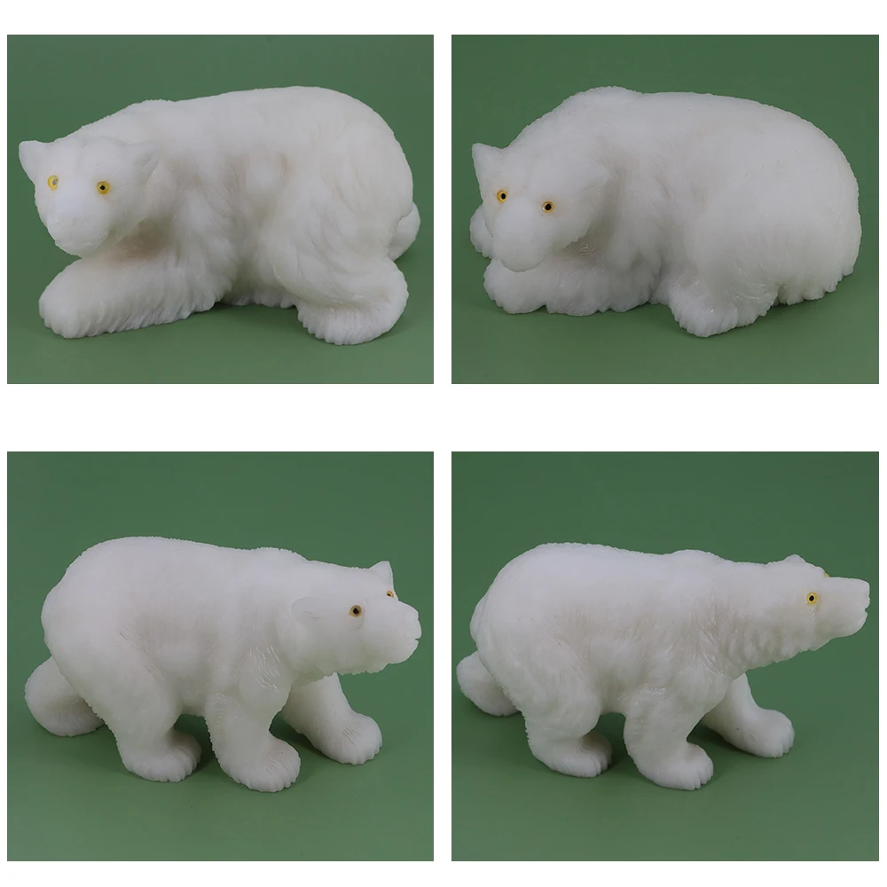 

Natural Stone Hand-carved White Jade Bear Statue Healing Gemstone Carving Animal Figurine Tabletop Ornament Home Crafts Decor
